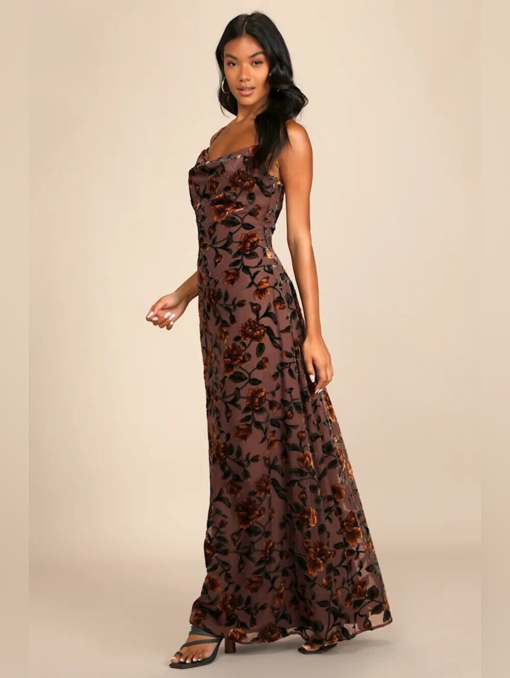 Lulus Romance in the Making Plum Purple Floral Print Velvet Maxi Dress Wedding - Picture 3 of 9